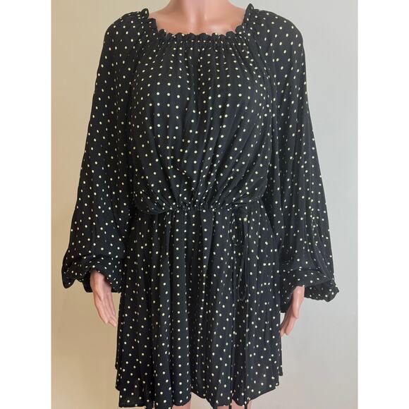 Rotate Birger Christensen Carly Dress Size 8 Black Polka Dot Off The Shoulder - Picture 8 of 16
